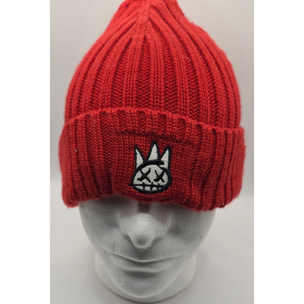 Cult of Individuality Red Knit Beanie Hat Embroidered Shimuchan Logo Patch